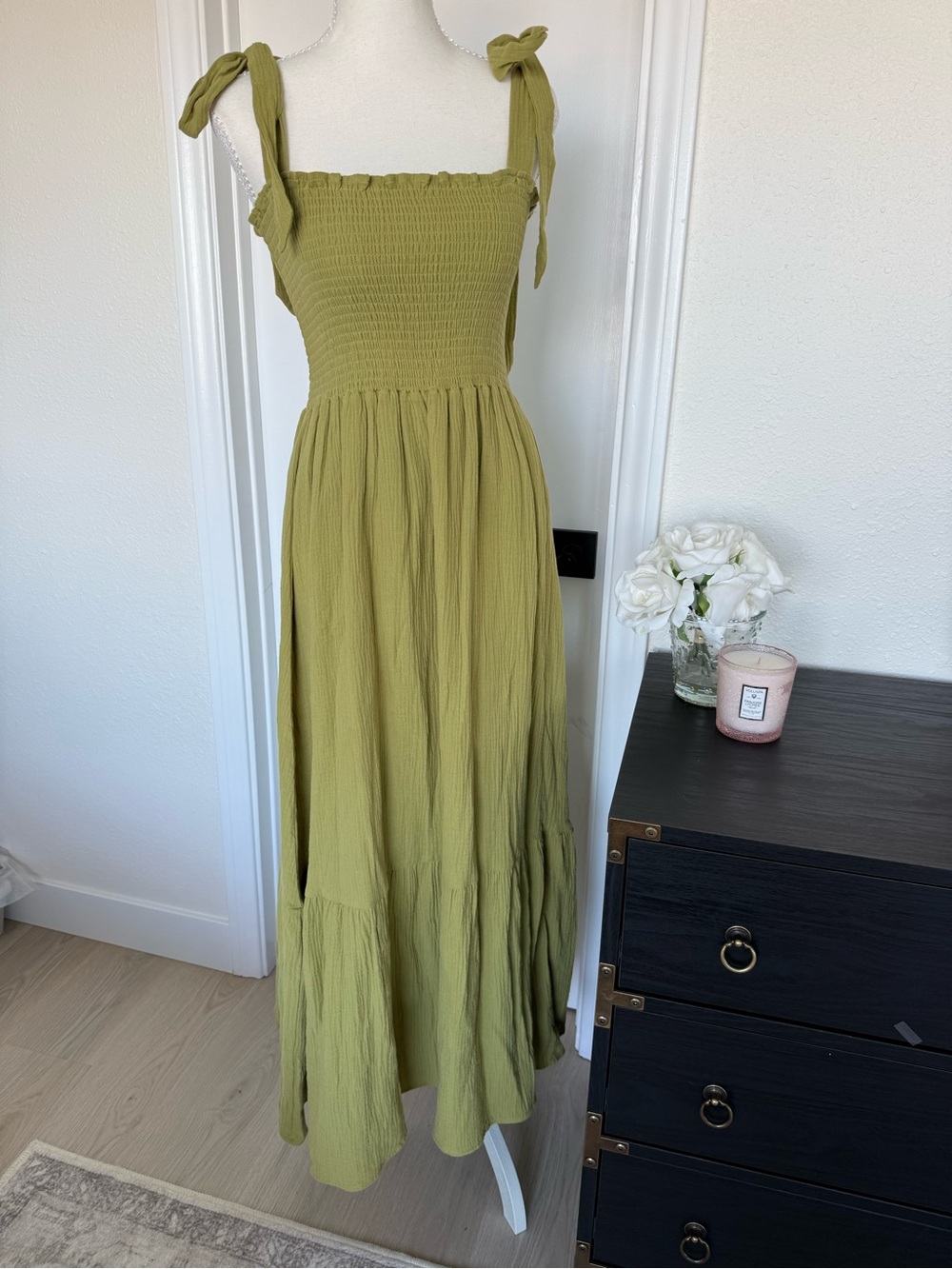 o.p.t. Cotton Winnie Olive Green Tie-Shoulder Sundress NWT Sm